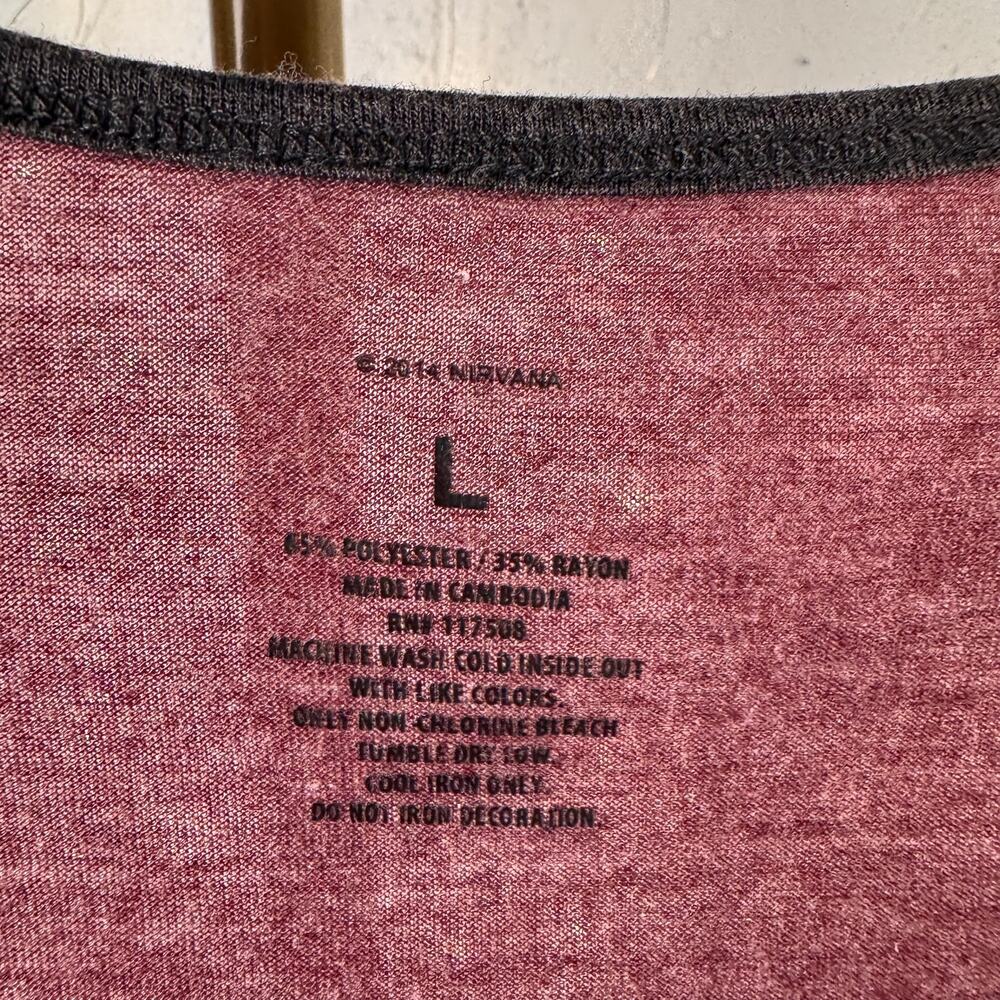 nirvana smiley face raglan 3/4 sleeve graphic band shirt burgundy gray L - Picture 2 of 7